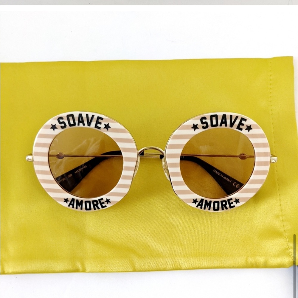 Gucci Women's Soave Amore Striped Round Acetate Sunglasses - Brand New with case - Picture 10 of 16